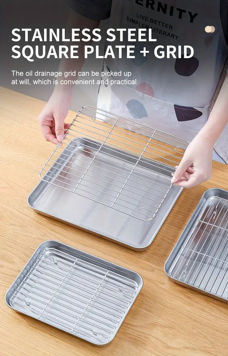 Baking Pan Set with Cooling Rack Large Stainless Steel Cookie Sheet Non-Toxic Durable Easy Clean Professional Oven Tray for Baking Roasting Holiday Baking