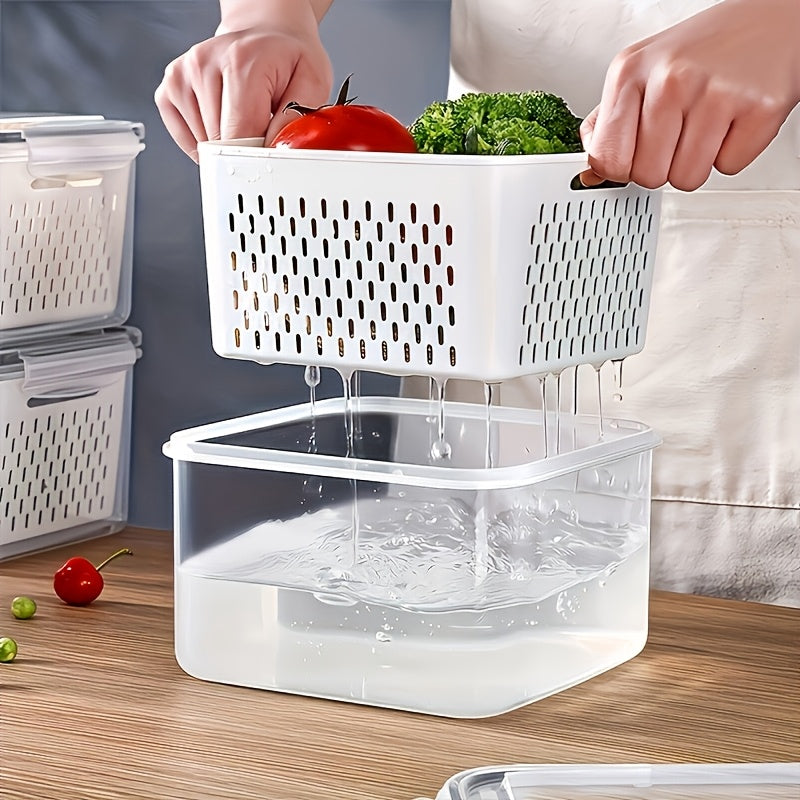 Plastic Food Storage Containers with Drain Baskets & Lids – Leak-Proof Freezer-Safe Reusable Kitchen Boxes for Fruits & Food (6-Piece or 9-Piece Set)