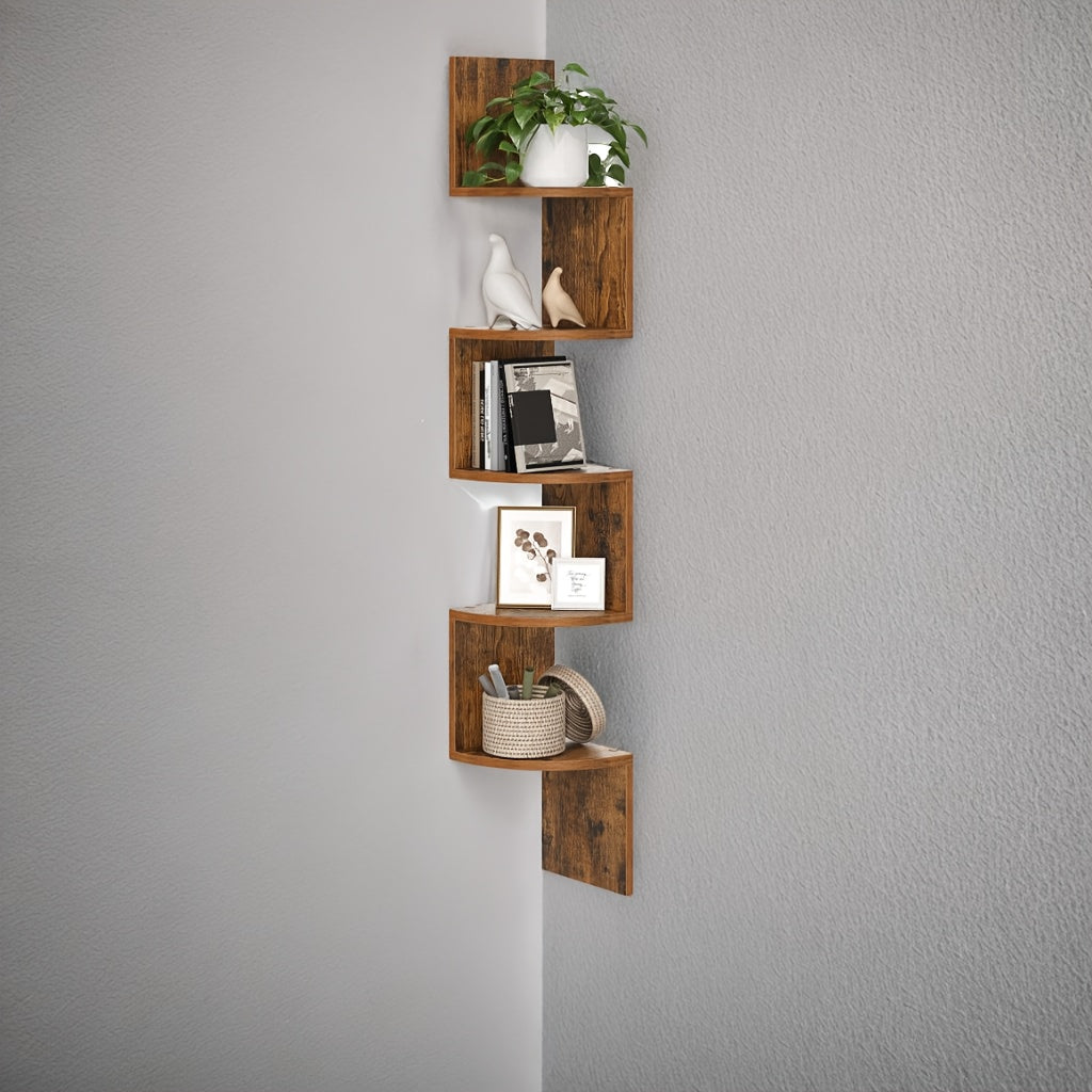 5-Tier Corner Floating Shelf Wall Mount Space-Saving Display Organizer Storage Rack for Bedroom Living Room 7.9x7.9x49.6 Inch Black White Brown