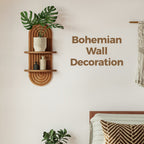 Boho Farmhouse Wood Floating Wall Shelves – 2-Layer Arc Design Wall-Mounted Storage Rack for Books, Plants & Decor in Bedroom, Bathroom, Kitchen & Living Room