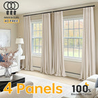 100% Blackout Faux Linen Curtains 4 Panels - Thermal Insulated Drapes with Clip Rings or Rod Pocket, Extra Wide 50" Panels for Bedroom Living Room, 10 Colors 4 Lengths
