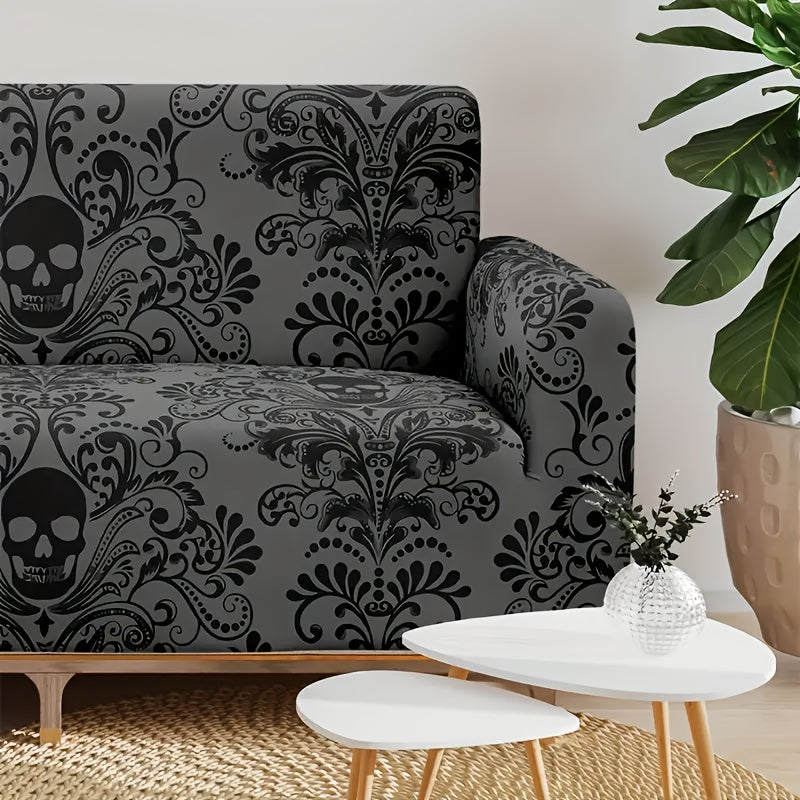 Floral Print Sofa Cover Stretch Elastic Polyester - Artistic Black Floral Pattern Couch Slipcover Machine Washable for 1 2 3 4 Seater Living Room Bedroom Dining Chair