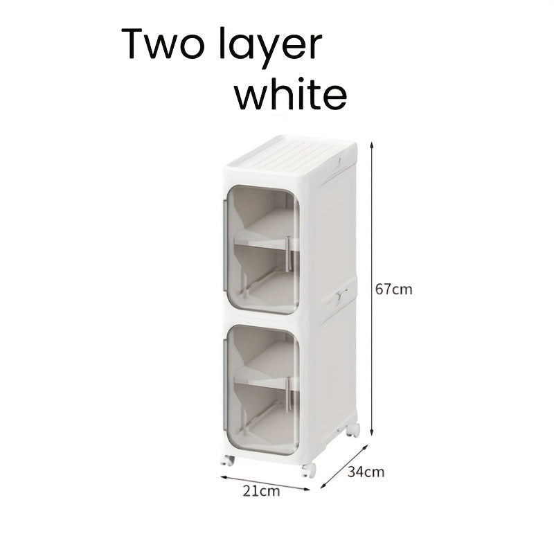 Bathroom Storage Cabinet 1 2 3 4 Tier Foldable Plastic Organizer with Doors and Shelves – Space-Saving Under Sink & Counter Solution