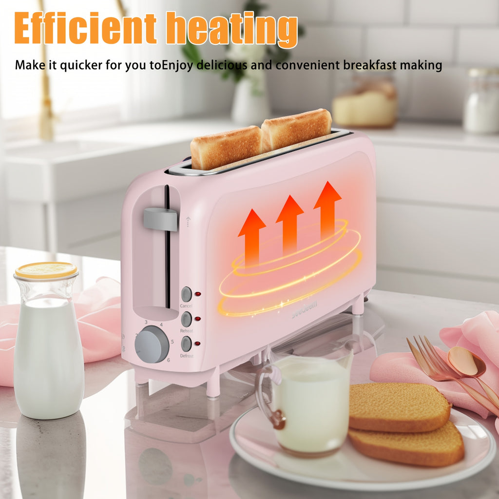 Ultra-Slim 2-Slice Toaster 750W, Wide Slot for Bread Bagels & Waffles, 6 Browning Levels, Cancel Reheat & Defrost, Auto Pop-Up, Removable Crumb Tray – 5 Colors