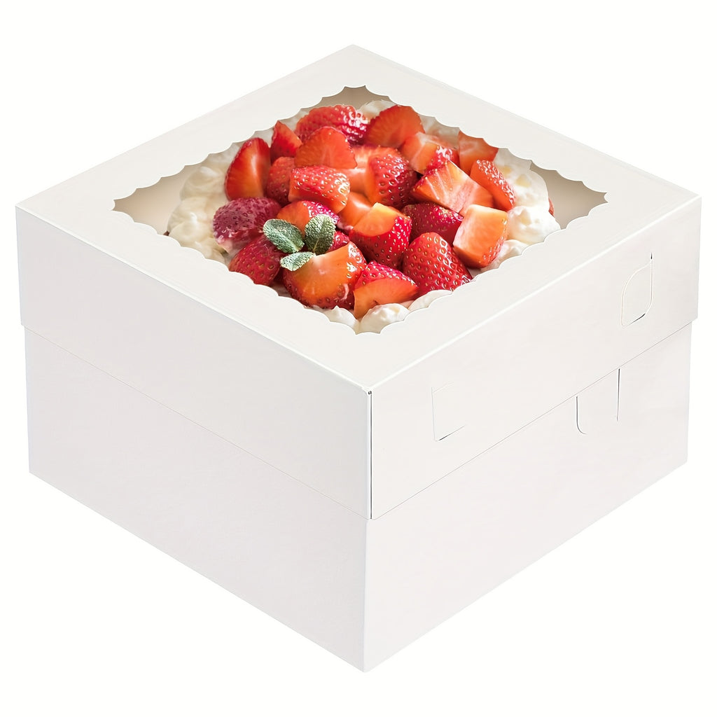 White Square Bakery Cake Boxes with Window - 8x8 & 12x12 Inch Tall Freezer-Safe Cardboard, Sets of 10/15/20, for Cakes Cupcakes Pastry Birthday Party Wedding | Nuvia Haven