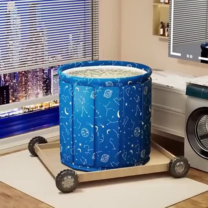 Foldable Adult Soaking Tub & Bath Barrel with Pillow & Drain Hose – Hot & Cold Full Body Soak, Non-Slip Portable Ice Bath Tub for Home, Travel & Small Spaces