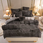 Velvet Duvet Cover Set Queen King Twin - Faux Down Flannel Bedding with Pillowcases & Bonus Heart Pillow, Zipper Closure Plush Thermal All-Season, 8 Colors 3/4-Piece