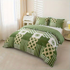 Green Geometric Duvet Cover Set 3 Piece Soft Microfiber with 2 Pillowcases Multiple Sizes Bedroom Decor Comforter Not Included