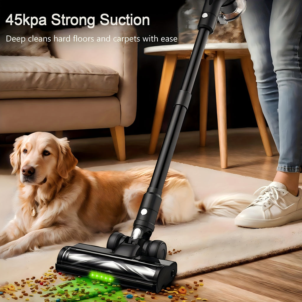 45KPA Cordless Vacuum Cleaner 8-in-1 Lightweight Stick Vacuum Green Light Anti-Tangle Floor Brush for Carpet Pet Hair Tile Hardwood 4 Colors