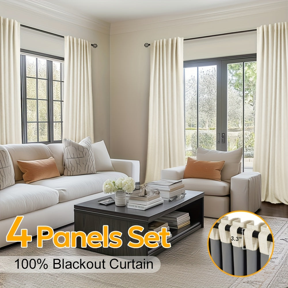 100% Blackout Curtains Back Tab & Rod Pocket for Bedroom Living Room - Thermal Insulated Darkening Drapes 2 & 4 Panel Sets for Windows Office Kitchen, Modern Home Decor