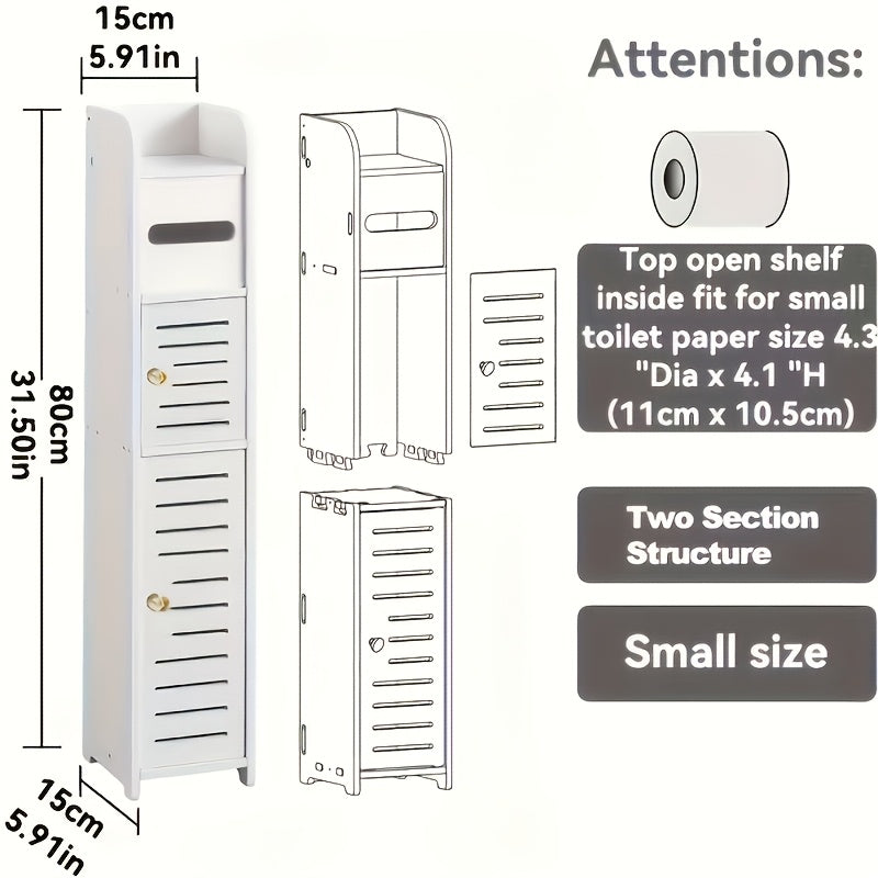 Floor Standing Bathroom Cabinet PVC Double Door White Thickened Space Saving Corner Shelf for Toilet Paper Shampoo Storage Home Hotel School Restroom