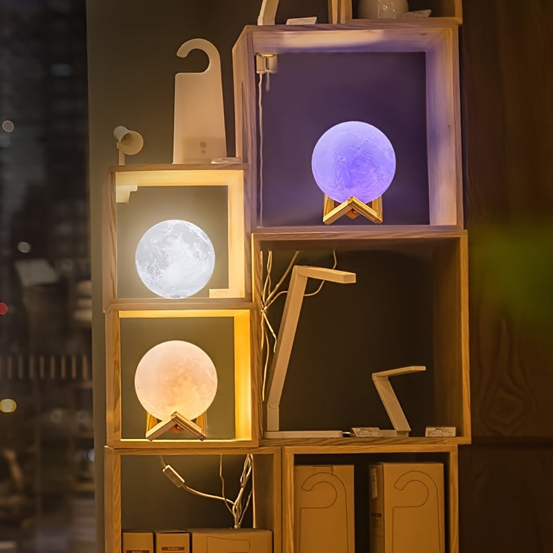 RGBW LED Moon Lamp 6.1 Inch with Remote Control & Wooden Stand – 16-Color 3D Printed Realistic Night Light, USB Powered Bedside Lamp for Bedroom, Room Decor, Birthday Gift for Women, Moms & Friends