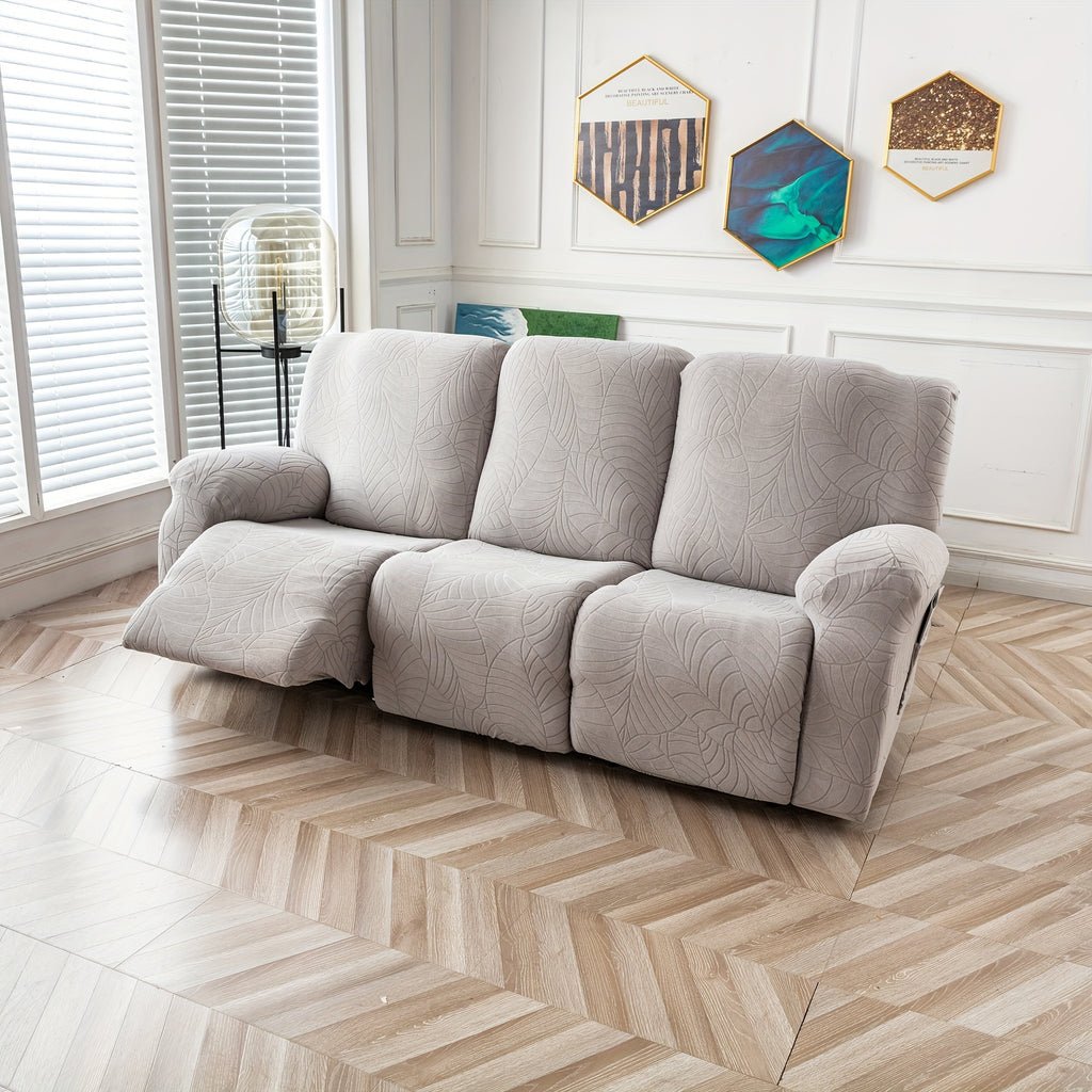 Leaf Texture Jacquard Stretch Recliner Slipcover Set 8pcs Non-Slip Removable Washable Recliner Chair Cover Living Room Hotel Office Home Decor 3 Colors