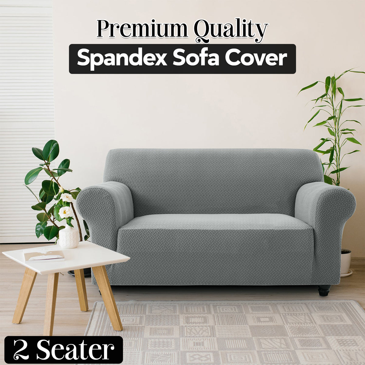 Plush Thick Spandex Sofa Cover Elastic Bottom – Soft Stretchable Couch Slipcover, Non-Slip, Machine Washable, 6 Colors, 2/3 Seater, Living Room Apartment Office Home Decor