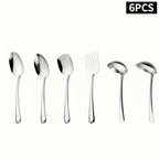 6-Piece Korean Style Stainless Steel Kitchen Utensil Set Golden Plated Cooking Spoons Frying Spatulas Hot Pot Clips with Filters