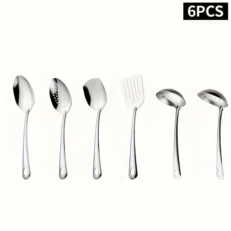 6-Piece Korean Style Stainless Steel Kitchen Utensil Set Golden Plated Cooking Spoons Frying Spatulas Hot Pot Clips with Filters