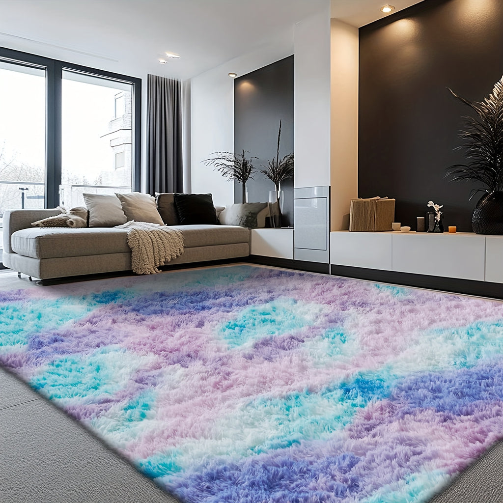 Velvet Shag Area Rug with Non-Slip Backing – Super Soft Plush Indoor Carpet for Living Room, Bedroom & Kitchen, Tie-Dye & Solid Colors, 5 Sizes