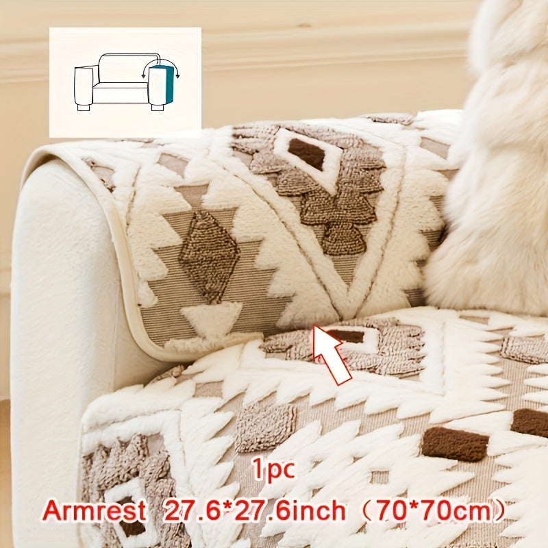 Thick Plush Sofa Cover Protective Slipcover – Pet-Friendly Shu Velveteen Non-Slip Machine Washable Jacquard Sofa Seat Cushion Cover for Office Bedroom Living Room Couch Decor