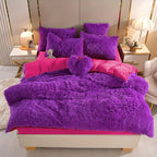 Plush Faux Fur Duvet Cover Set for Kids & Teens, 3/4 Pcs with Pillowcases & Heart Pillow, Super Soft Warm Faux Fur Comforter Cover, Machine Washable Lodge Style Bedding, Twin Queen King