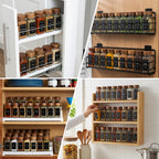Glass Spice Jars Set with Acacia Wood Lids - 4oz Square Spice Bottles with Shaker Lids, Labels & Grinders for Kitchen Spice Storage and Organization