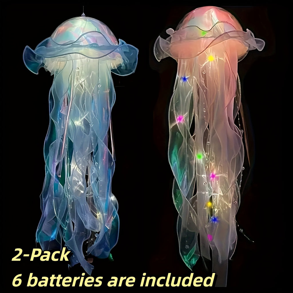 LED Jellyfish Chandelier Lights Color Changing, Set of 2 Hanging Outdoor Garden Tree Lights for Christmas, Halloween, Gender Reveal & Mood Lighting, Battery Powered