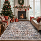 Bohemian Area Rug Washable Ultra-Soft Non-Slip Retro Foldable Living Room Bedroom Rug Beige Grey 4x6 5x7 6x9 8x10 9x12