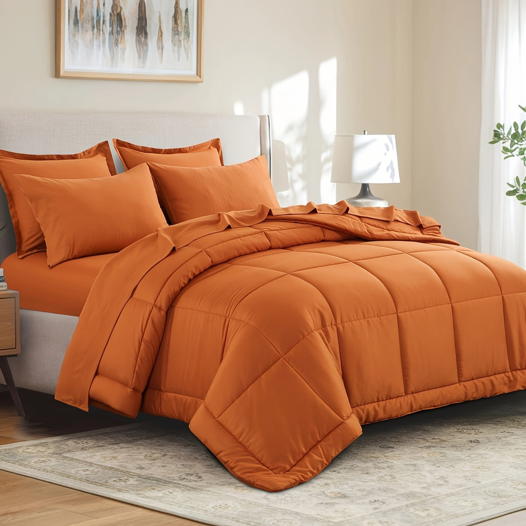 Bed in a Bag Queen 7 Piece Fluffy Comforter Set – Ultra-Soft Microfiber Bedding with Comforter, Fitted Sheet, Flat Sheet & 4 Pillowcases, Hypoallergenic Breathable All Season Bedding Gift for Her