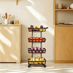 Fruit and Vegetable Basket Storage Cart with Wheels 4-Tier & 5-Tier Stackable Metal Rolling Produce Rack for Kitchen Pantry Bathroom Corner
