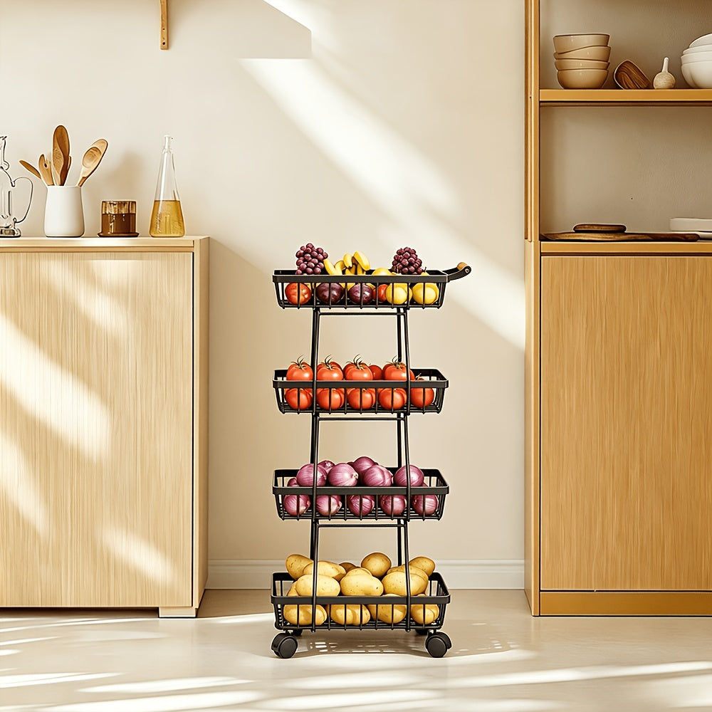 Fruit and Vegetable Basket Storage Cart with Wheels 4-Tier & 5-Tier Stackable Metal Rolling Produce Rack for Kitchen Pantry Bathroom Corner