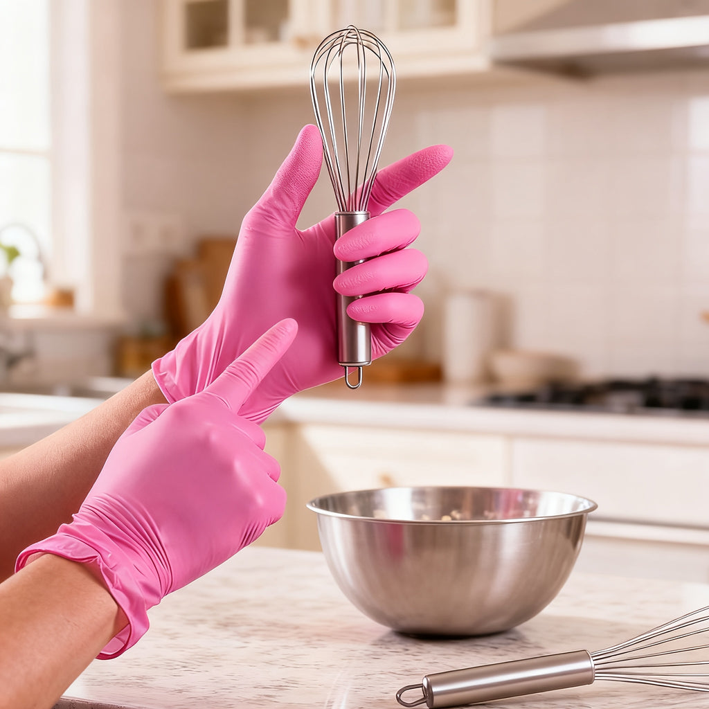 Disposable Gloves 6 Mil Pink 50 100 or 150 Count Waterproof Durable Multi-Purpose for Kitchen Cleaning Beauty Hairdressing Tattooing Pet Care Gardening Home and Commercial Use