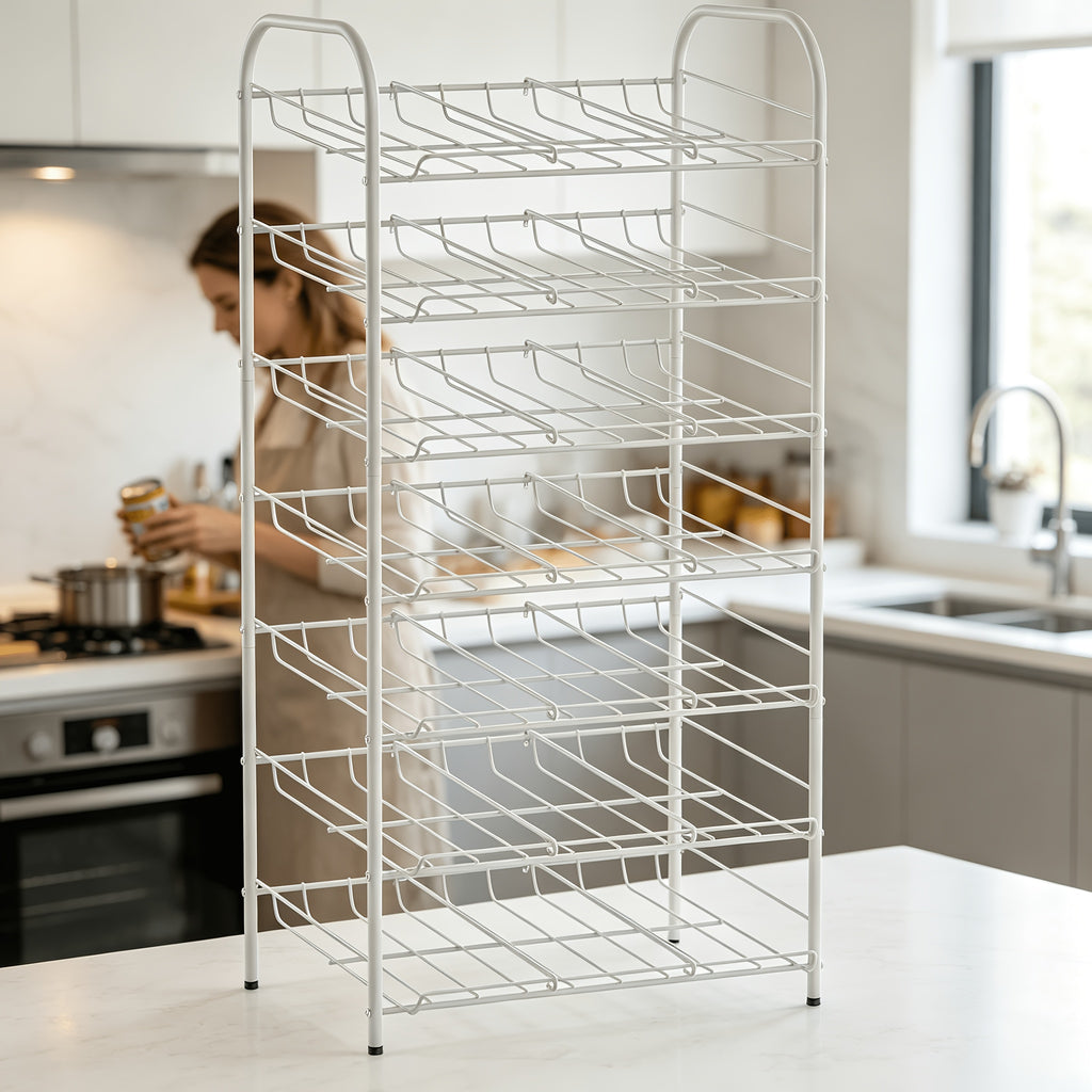 7-Tier Can Rack Organizer for Pantry | Holds 84 Cans Metal Can Dispenser with Adjustable Dividers for Kitchen Cabinet