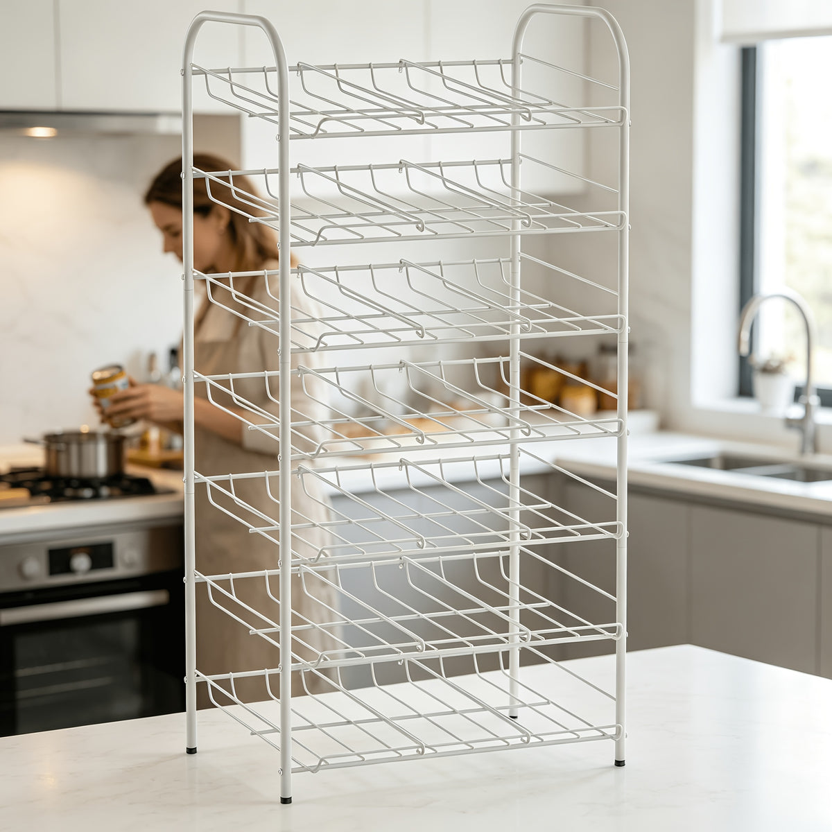 7-Tier Can Rack Organizer for Pantry | Holds 84 Cans Metal Can Dispenser with Adjustable Dividers for Kitchen Cabinet