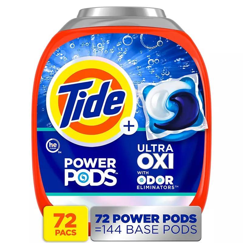 Tide Ultra OXI Power PODS 72-Count – Odor Eliminator Laundry Pods, Original Scent, Works in Hot & Cold Water + Free Wet Wipes