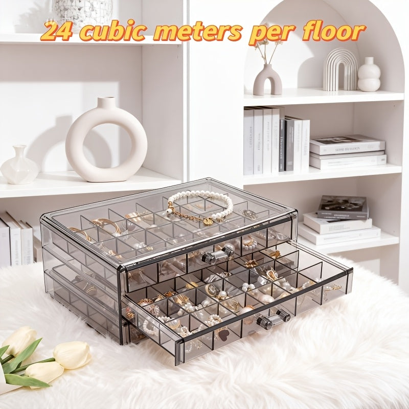 Acrylic Jewelry Storage Box 72/120 Slots Layered Organizer – Large Capacity Display Case for Earrings, Necklaces, Bracelets, Rings & Watches – Clear Stackable Jewelry Organizer Box for Women