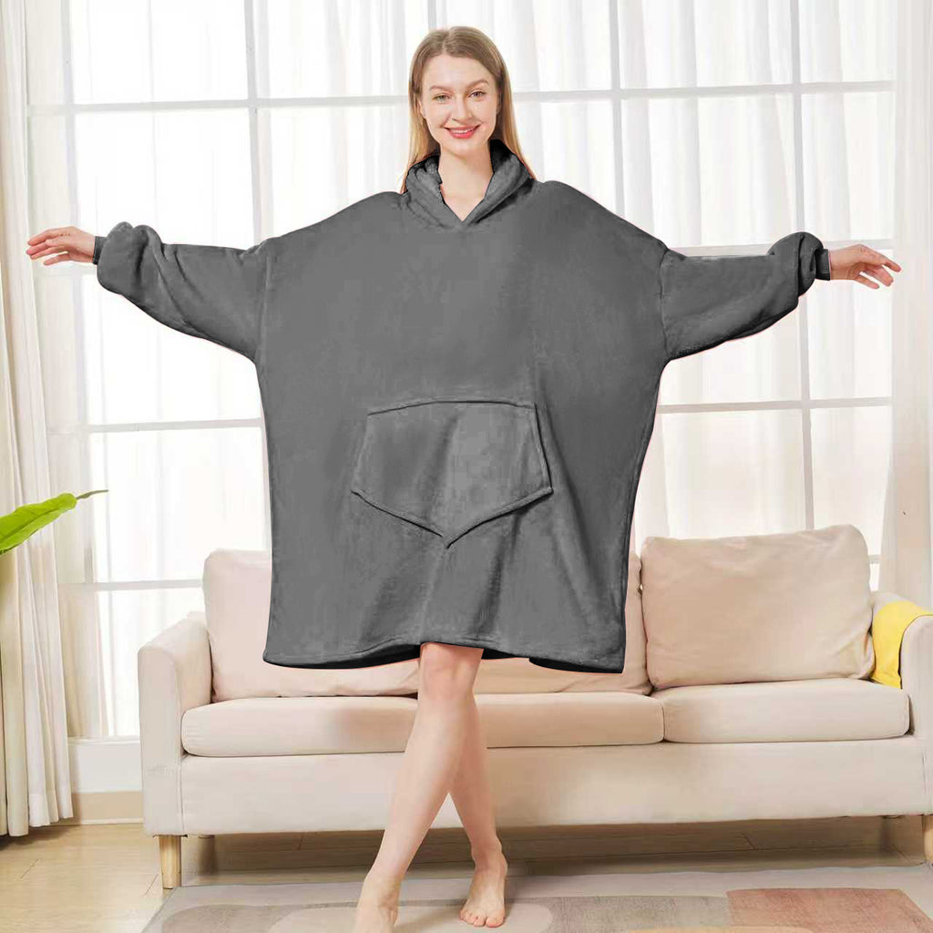 Hoodie Wearable Blanket for Men & Women – Thick Flannel Oversized Sweatshirt Blanket with Pockets, Soft Cozy Warm Winter Lounge Wrap for Adults