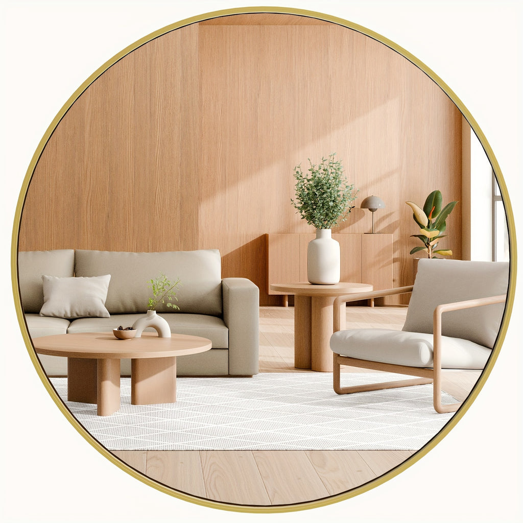 Round Metal Wall Mirror Matte Black & Gold Frame Modern Decorative Circle Mirror for Entryway Bathroom Living Room Bedroom Vanity Wall Decor Multiple Sizes