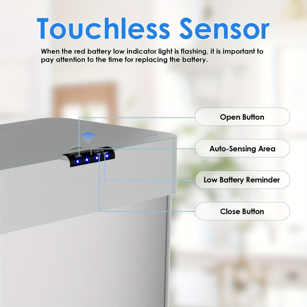 Motion Sensor Trash Can 13.2 Gallon & 15.8 Gallon Touchless Automatic Garbage Can Brushed Stainless Steel Smart Bin Soft Close Lid Bag Holder Kitchen Bedroom