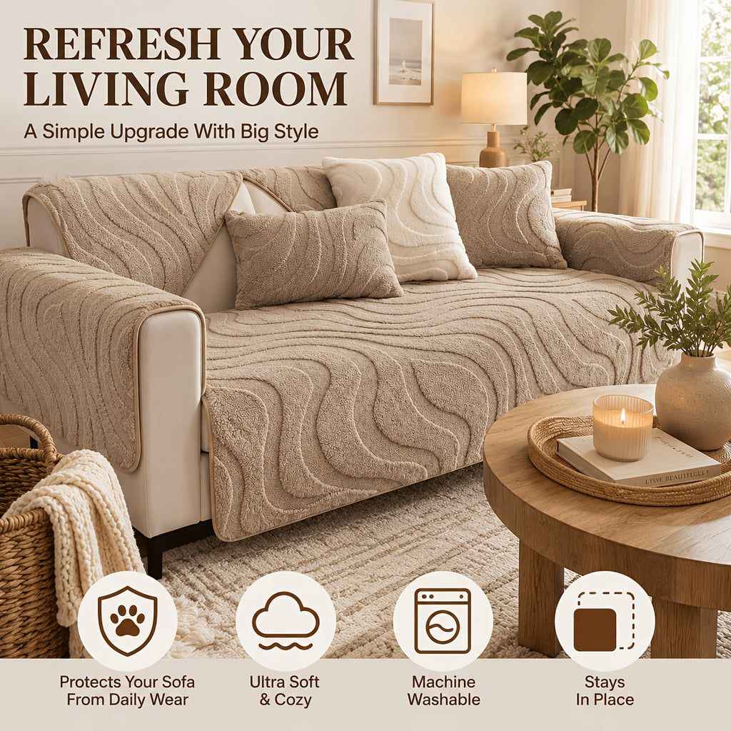 Thickened Honeycomb Velvet Sofa Seat Cover – Solid Color Minimalist Non-Slip Pet-Friendly Cushion Pad | Washable Couch Protector for Living Room, Bedroom & Office | 1-5 Seater + Armrest & Pillow Options