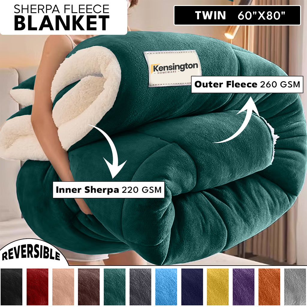 480GSM Heavy Sherpa Fleece Blanket Double-Sided Reversible Warm Throw for Couch Bed Office Travel All Season Comfort Sofa Decoration Holiday Gift