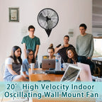 Industrial Wall-Mount Oscillating Fan – 7000 CFM High Velocity, 3-Speed, 120° Auto-Swing, Ultra-Quiet <55dB, for Home, Garage & Warehouse | 20” / 24” / 30”