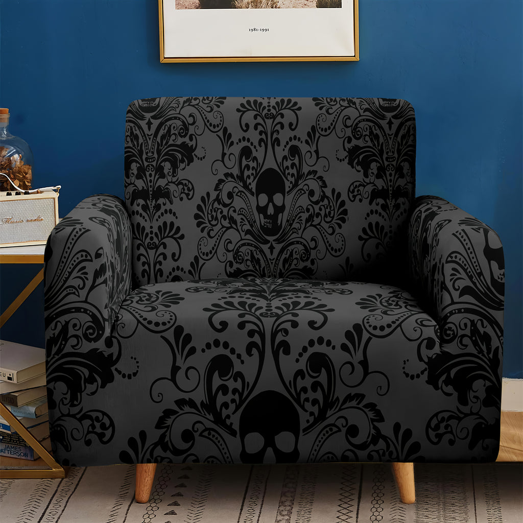 Floral Print Sofa Cover Stretch Elastic Polyester - Artistic Black Floral Pattern Couch Slipcover Machine Washable for 1 2 3 4 Seater Living Room Bedroom Dining Chair