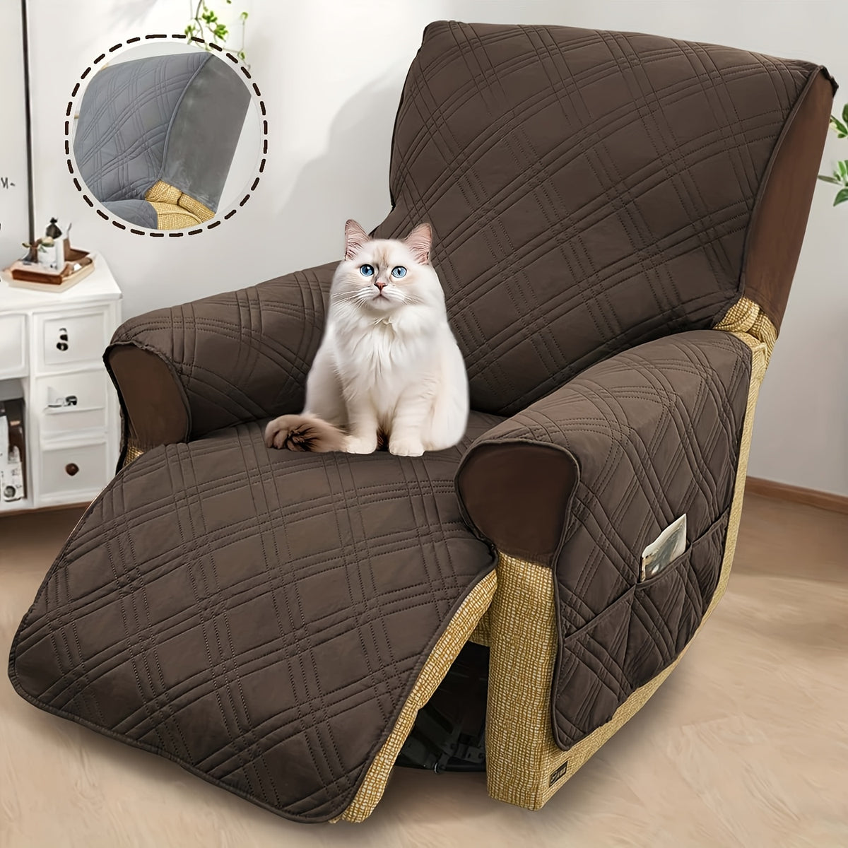 T-Cushion Armchair Cover Anti-Slip Double-Sided Design, Machine Washable Elastic Band Closure Chair Slipcover, Pet-Friendly All-Season Furniture Protector, Available in Small & Large – 8 Colors