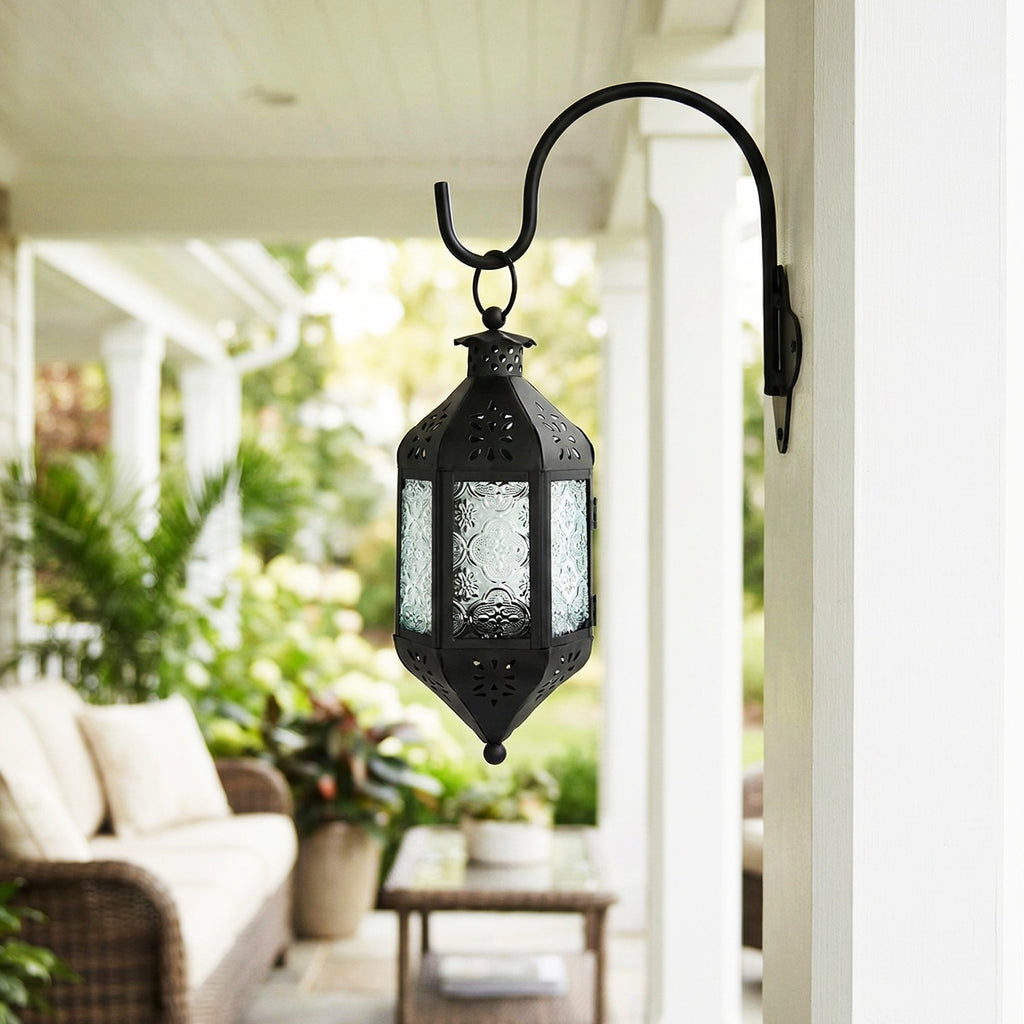 Moroccan Hanging Candle Lantern with Chain – Vintage Boho Style Iron & Glass Tealight Holder for Home, Patio, Garden, Wedding & Ramadan Decor (23.5" Overall)