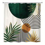 Bohemian Abstract Shower Curtain 72”×72” – Moon Phase Leaf Geometric Watercolor Bathroom Curtain | Boho Mid-Century Aesthetic Shower Decor in Blue & Green
