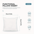Throw Pillow Inserts 4-Pack 20x20 Inch Soft Hypoallergenic Polyester Fiber Stuffing Cushion Core with Zipper for Sofa Couch Bed Square White Pillow Filler