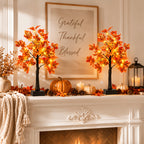 Fall Maple Leaf Tree Table Lamps 2-Pack 21 Inch Battery Powered 24 LED Warm Light Artificial Autumn Tree Lights for Thanksgiving Halloween Indoor Home Decor