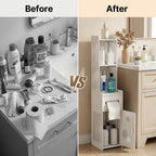 Large Capacity Bathroom Organizer Storage Cabinet with Toilet Paper Holder – Waterproof Dustproof Wall-Mount Bathroom Storage for Kitchen Bedroom Living Room Dining Room, Easy to Install