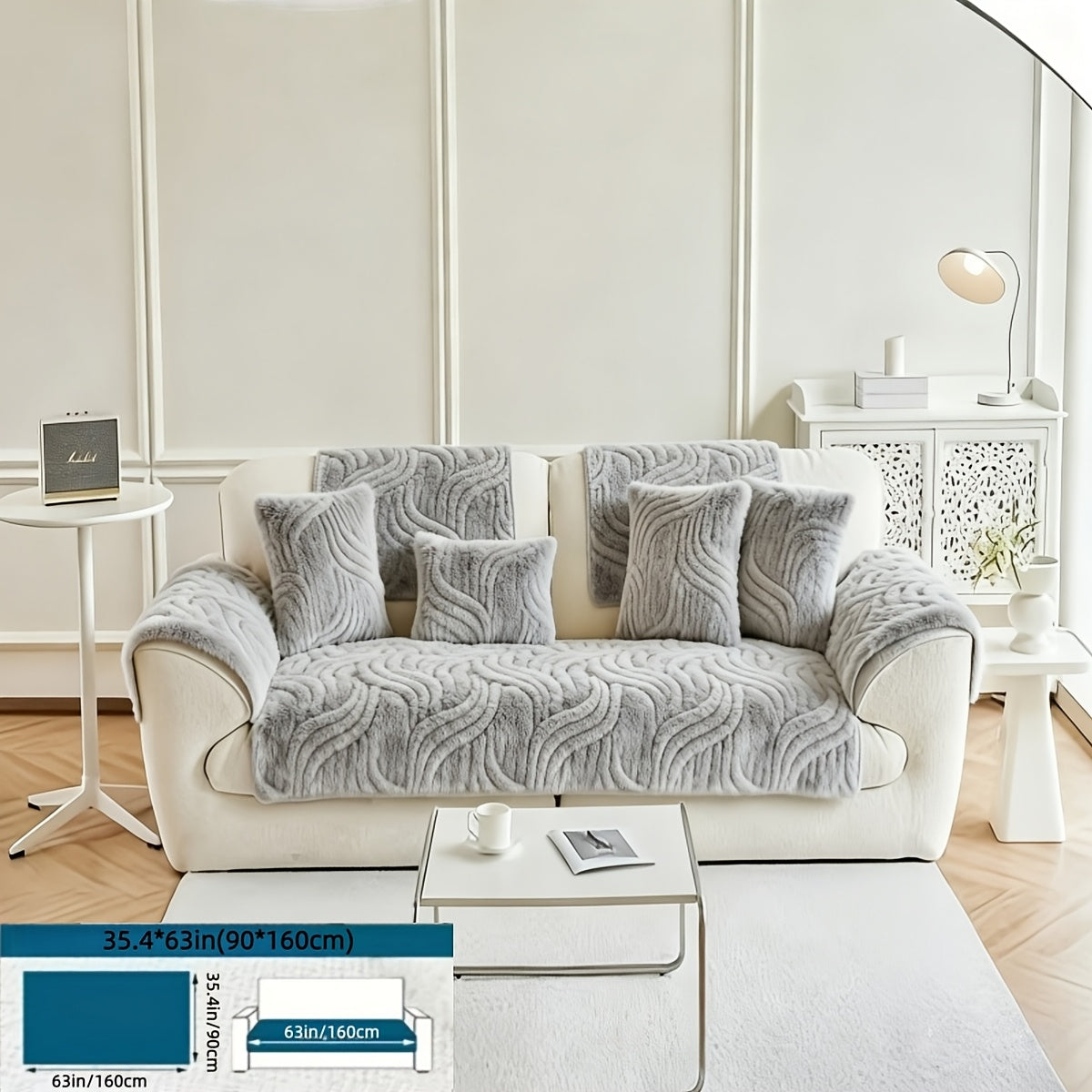 Boho Plush Sofa Cover 2-5 Seater – Non-Slip Backing, Pet-Friendly, Soft Durable Furniture Protector, 4 Colors, All-Season, Living Room Bedroom Office, Off-White Light Grey Dark Gray Light Brown