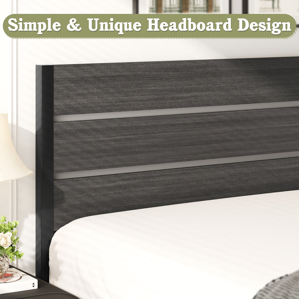 Metal Platform Bed Frame with Headboard & Footboard | 12.2" Under-Bed Storage, 800 lbs Capacity, Noise-Free, No Box Spring Needed – Queen & Full, Rustic Grey