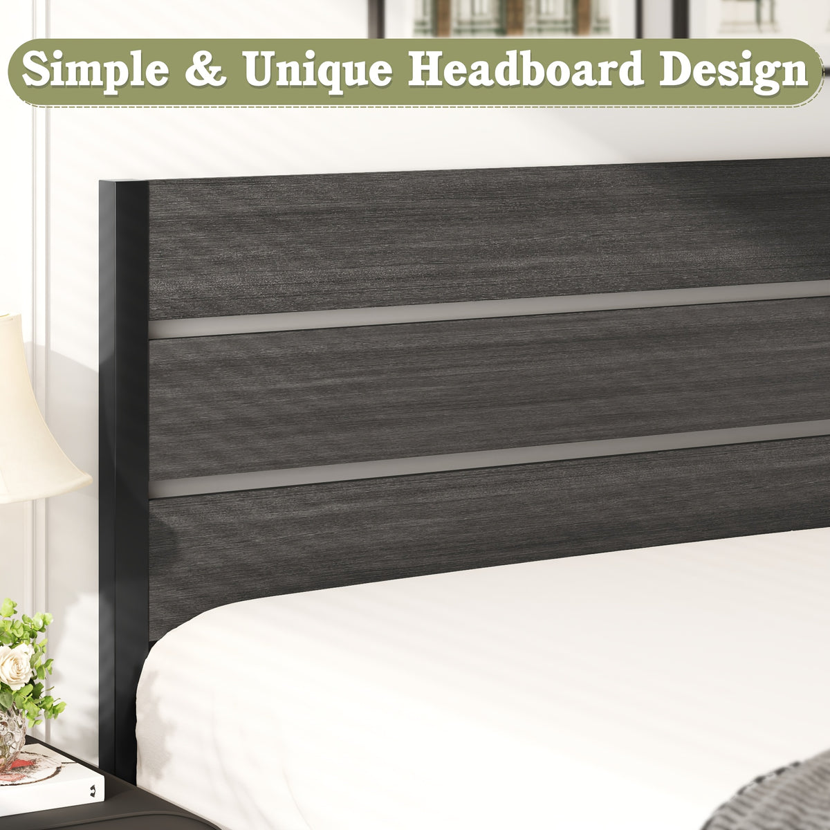 Metal Platform Bed Frame with Headboard & Footboard | 12.2" Under-Bed Storage, 800 lbs Capacity, Noise-Free, No Box Spring Needed – Queen & Full, Rustic Grey